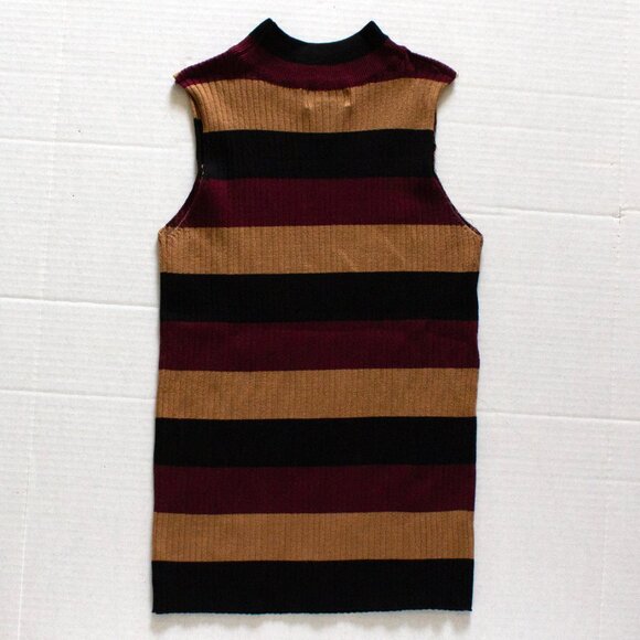 Questions? - Ribbed Knit Sleeveless Striped Mock Turtle Neck Sweater - Womens M - Picture 2 of 3